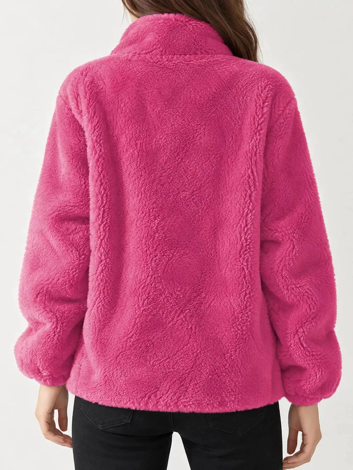 Green Faux Fur Stand-Collar Zip-Up Jacket Plus Size - Bitsy Gypsy Boutique