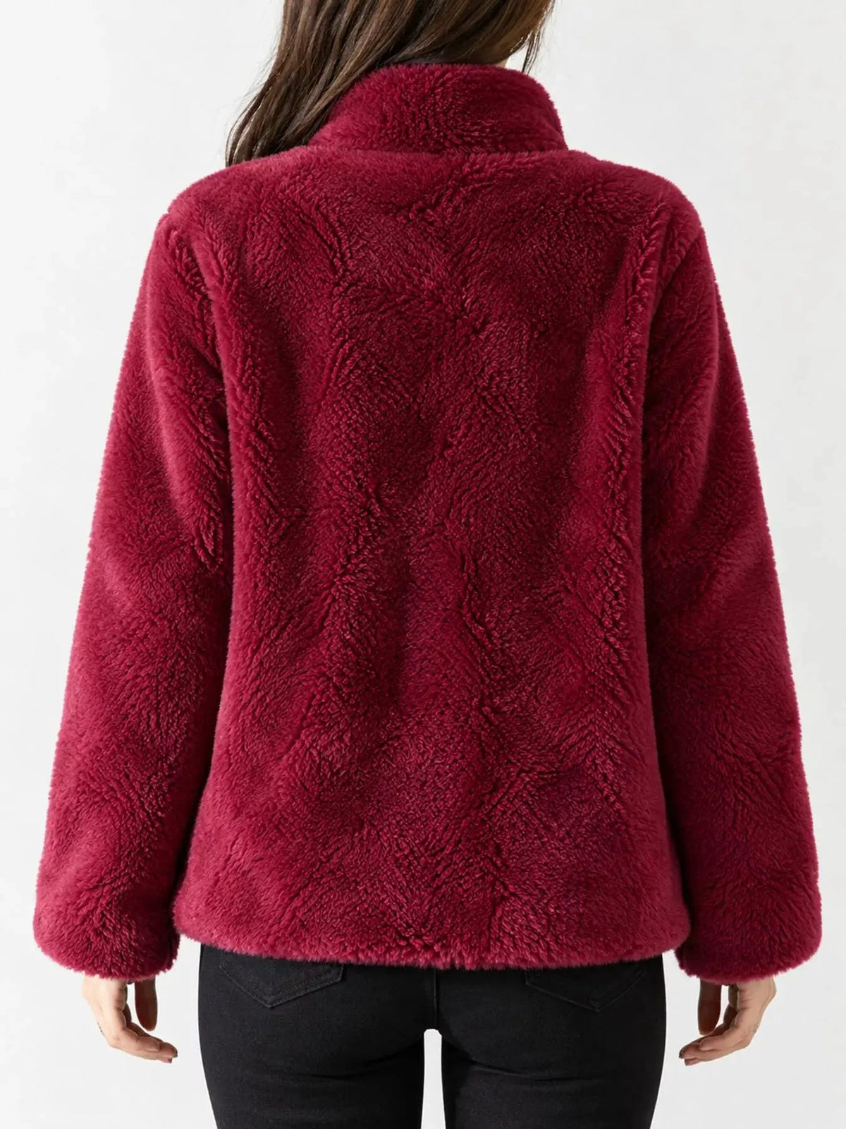 Green Faux Fur Stand-Collar Zip-Up Jacket Plus Size - Bitsy Gypsy Boutique