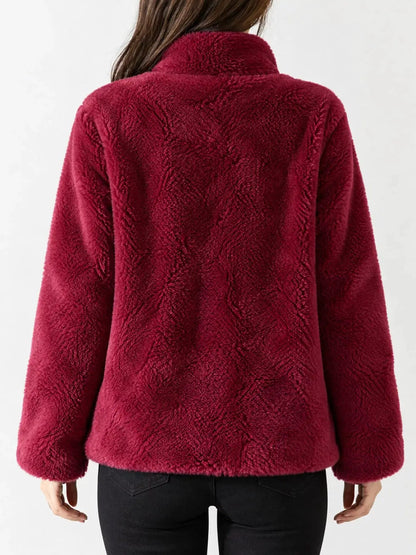 Green Faux Fur Stand-Collar Zip-Up Jacket Plus Size - Bitsy Gypsy Boutique