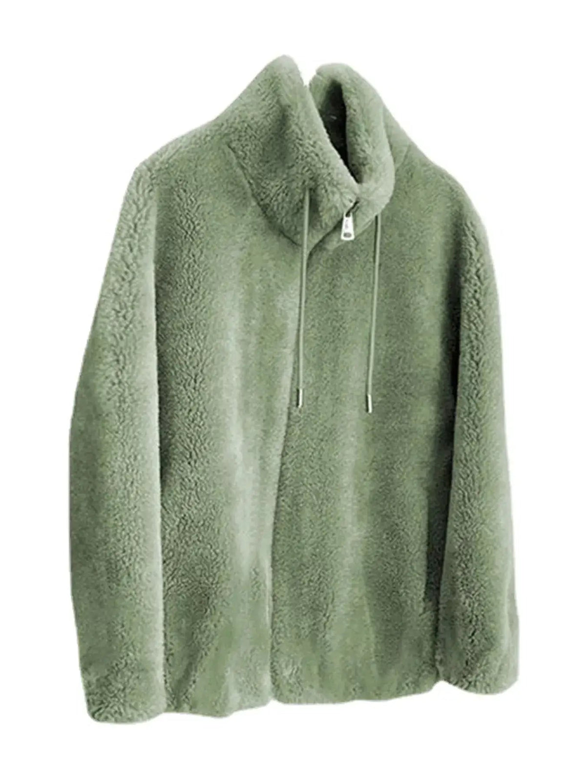 Green Faux Fur Stand-Collar Zip-Up Jacket Plus Size - Bitsy Gypsy Boutique
