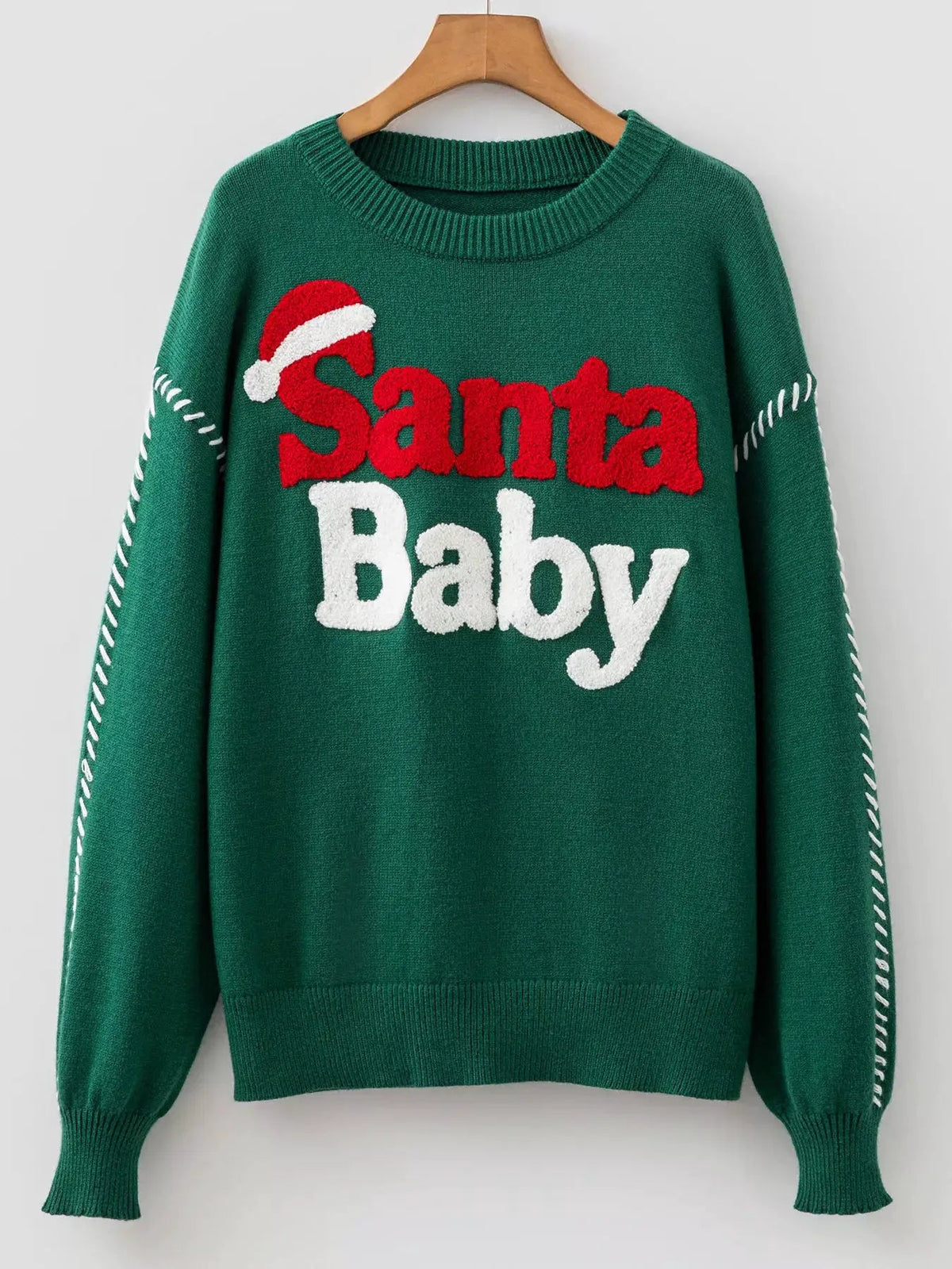 Green Santa Baby Christmas Slogan Crew Neck Sweater - Bitsy Gypsy Boutique