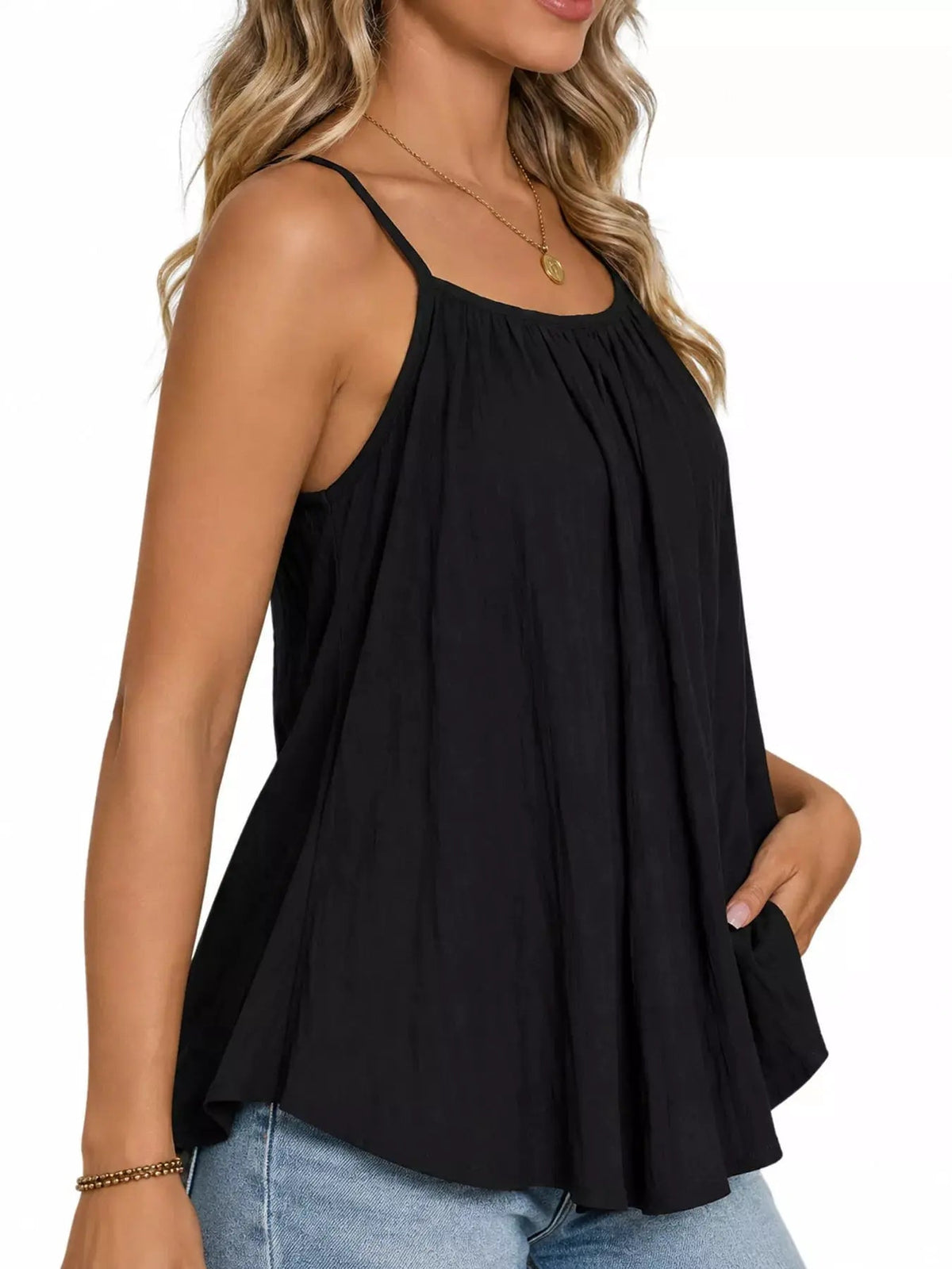 Green Textured Pleated Backless Cami Top - Bitsy Gypsy Boutique