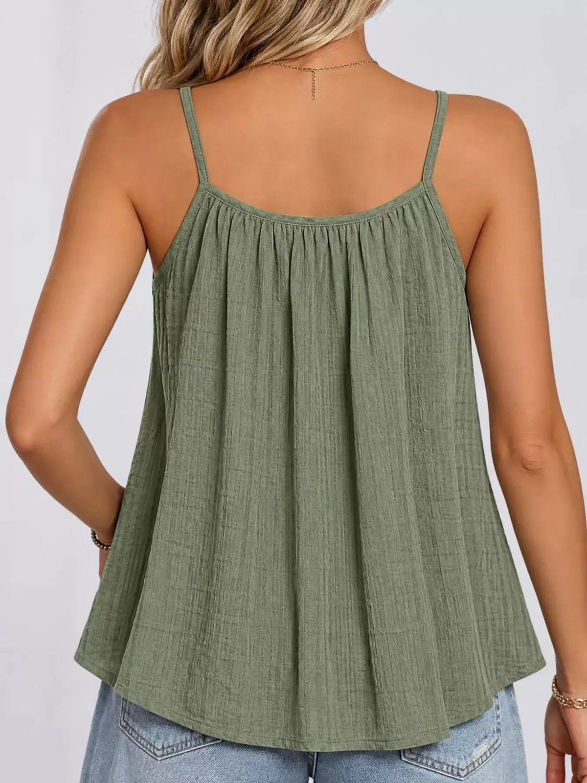 Green Textured Pleated Backless Cami Top - Bitsy Gypsy Boutique