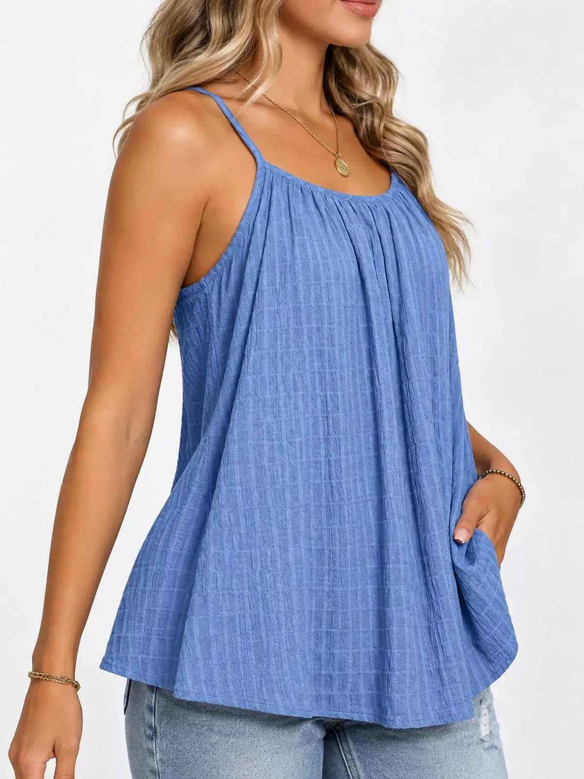 Green Textured Pleated Backless Cami Top - Bitsy Gypsy Boutique