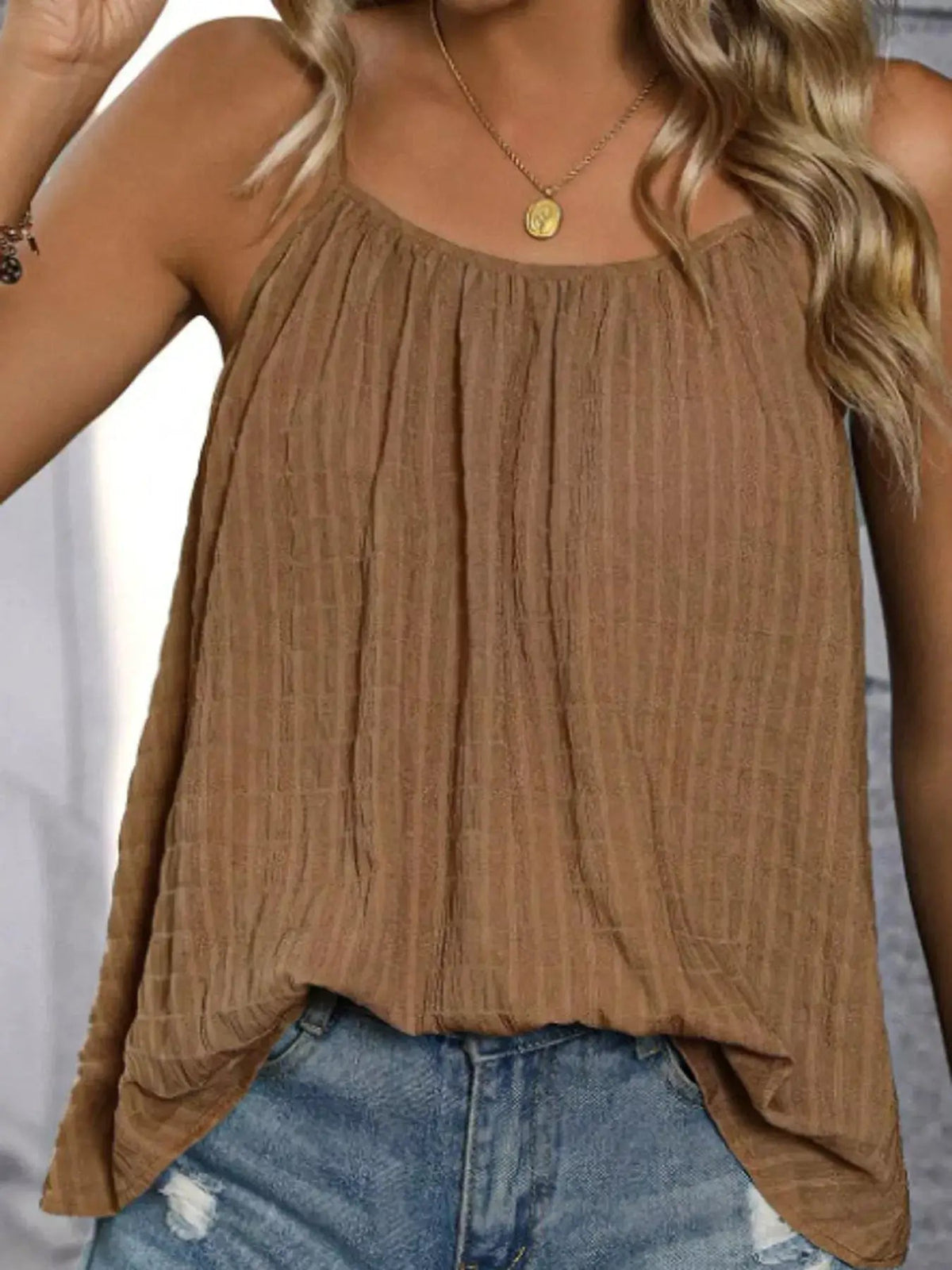 Green Textured Pleated Backless Cami Top - Bitsy Gypsy Boutique