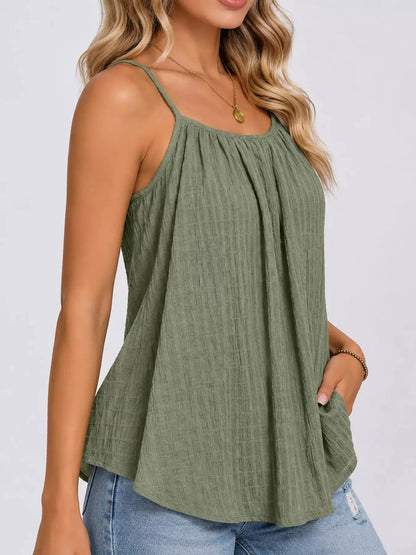 Green Textured Pleated Backless Cami Top - Bitsy Gypsy Boutique