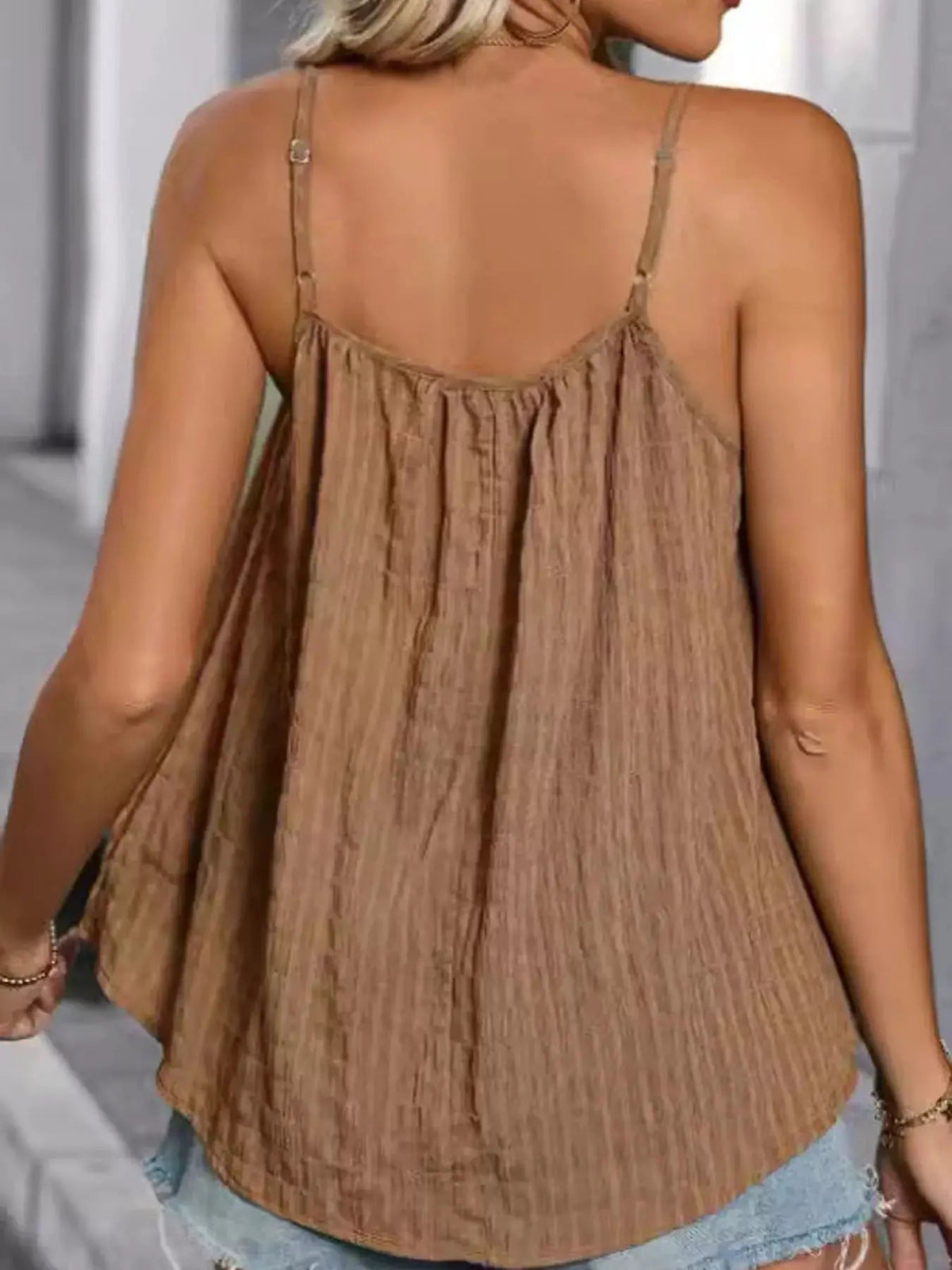 Green Textured Pleated Backless Cami Top - Bitsy Gypsy Boutique