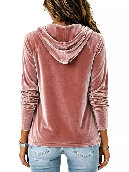 Green Velvet Drawstring Long Sleeve Plus Size Hoodie - Bitsy Gypsy Boutique