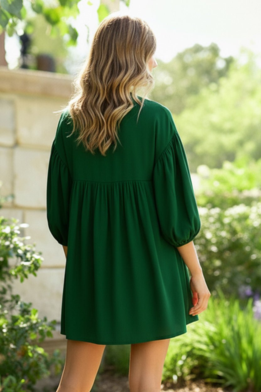 Green with Envy Crepe Smocked Dress - Bitsy Gypsy Boutique