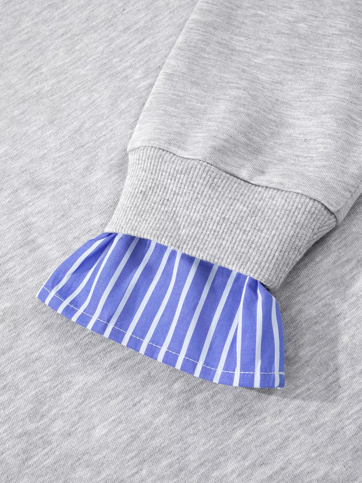 Grey Blue Stripe Collar Long Sleeve Sweatshirt - Bitsy Gypsy Boutique