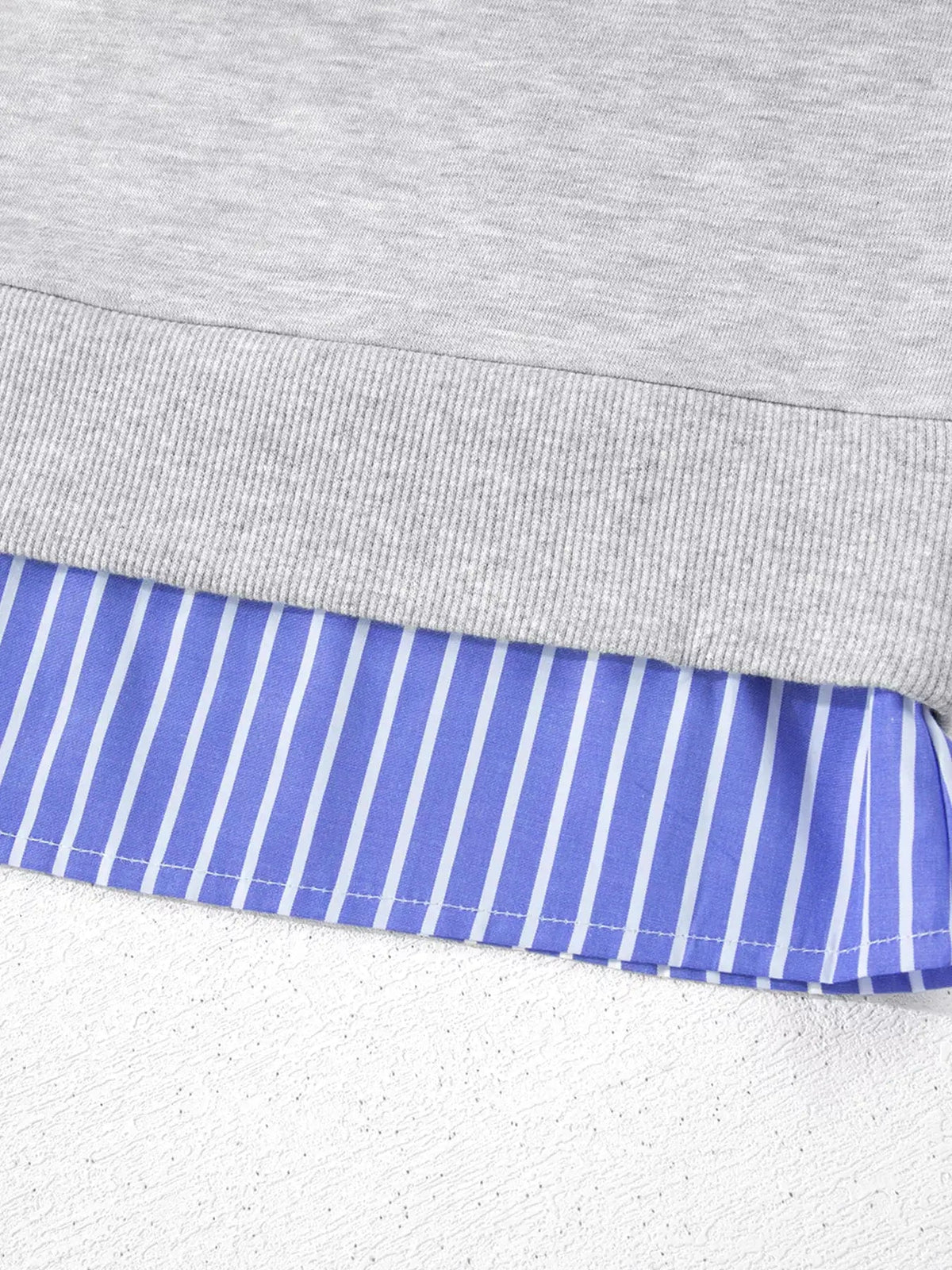 Grey Blue Stripe Collar Long Sleeve Sweatshirt - Bitsy Gypsy Boutique