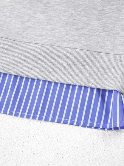 Grey Blue Stripe Collar Long Sleeve Sweatshirt - Bitsy Gypsy Boutique