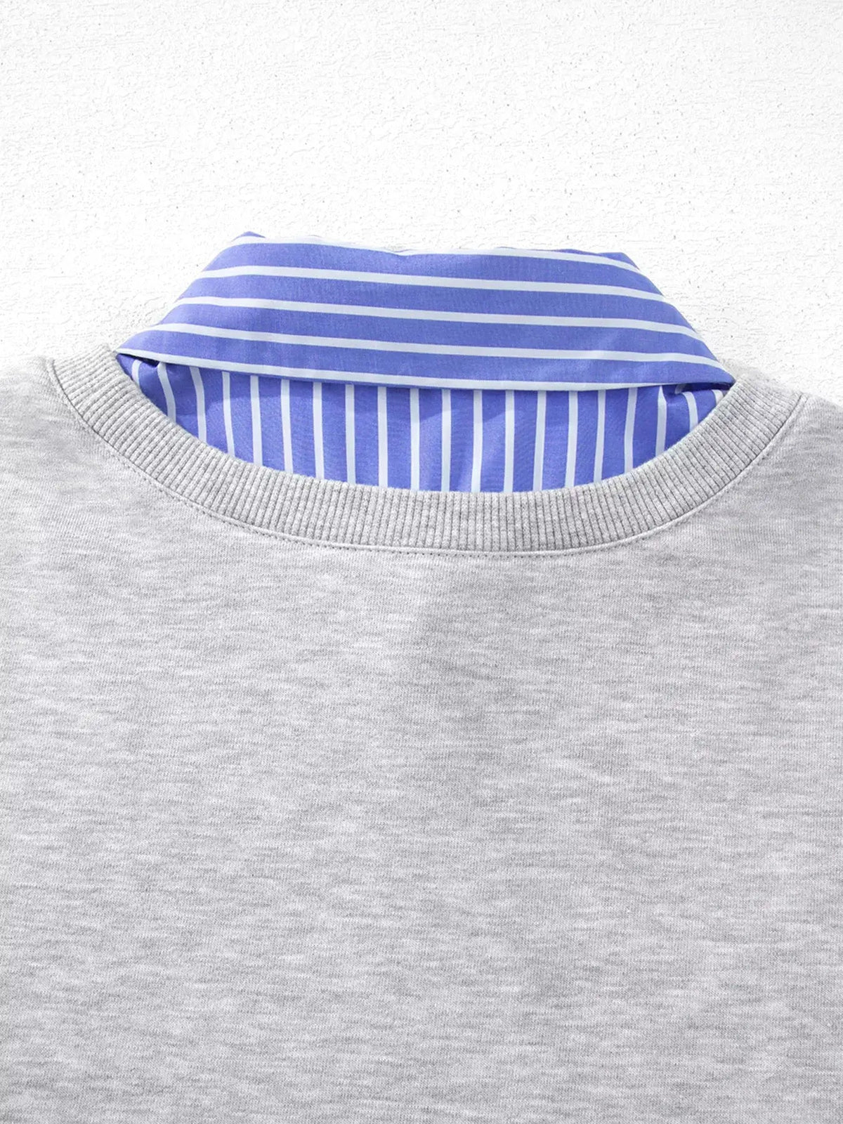 Grey Blue Stripe Collar Long Sleeve Sweatshirt - Bitsy Gypsy Boutique