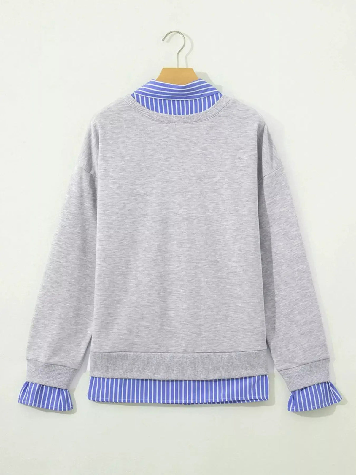 Grey Blue Stripe Collar Long Sleeve Sweatshirt - Bitsy Gypsy Boutique