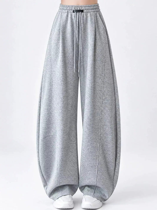 Grey High Waist Drawstring Wide Leg Sweatpants - Bitsy Gypsy Boutique