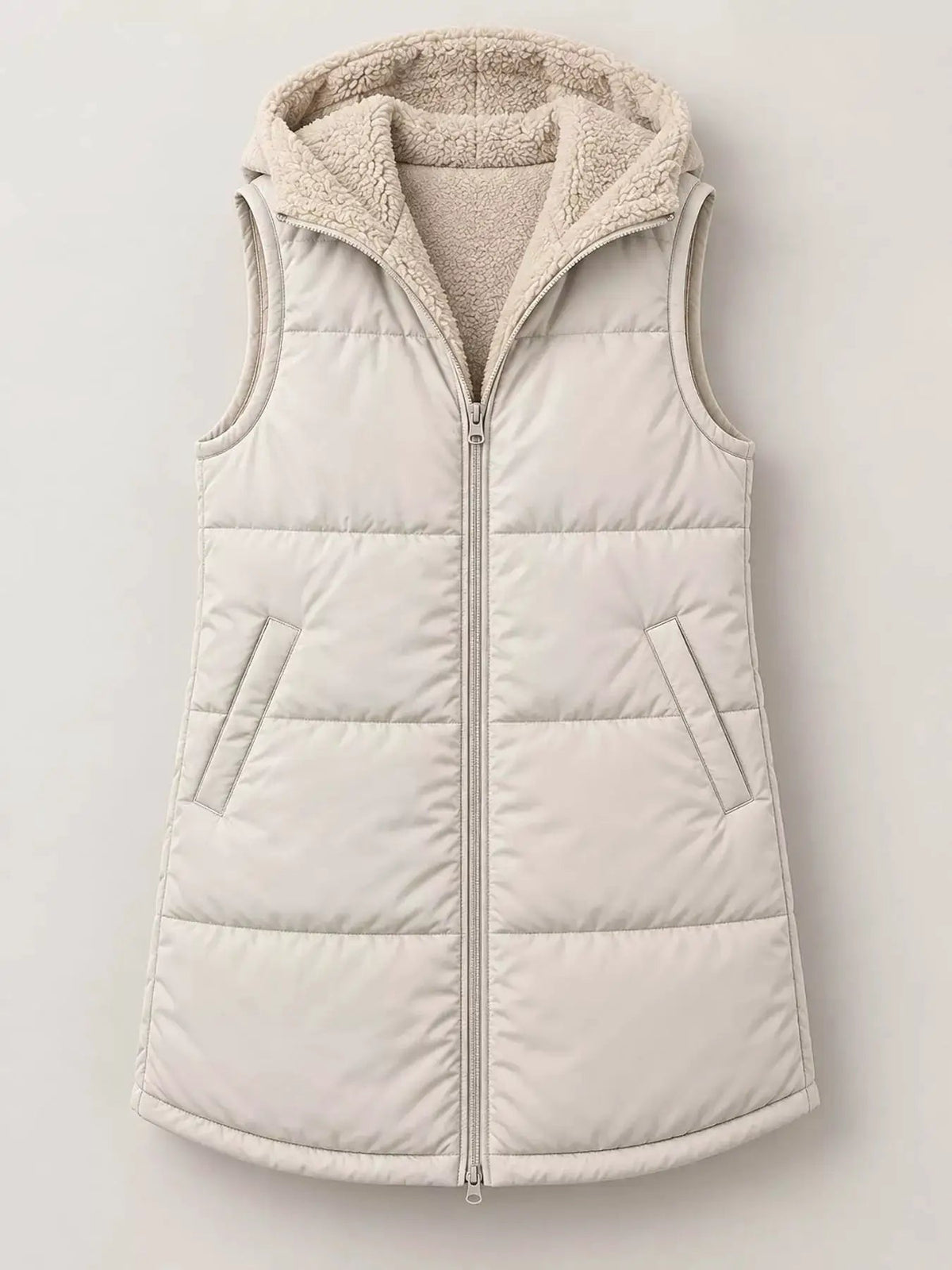 Grey Plus Size Hooded Sherpa Lined Puffer Vest - Bitsy Gypsy Boutique