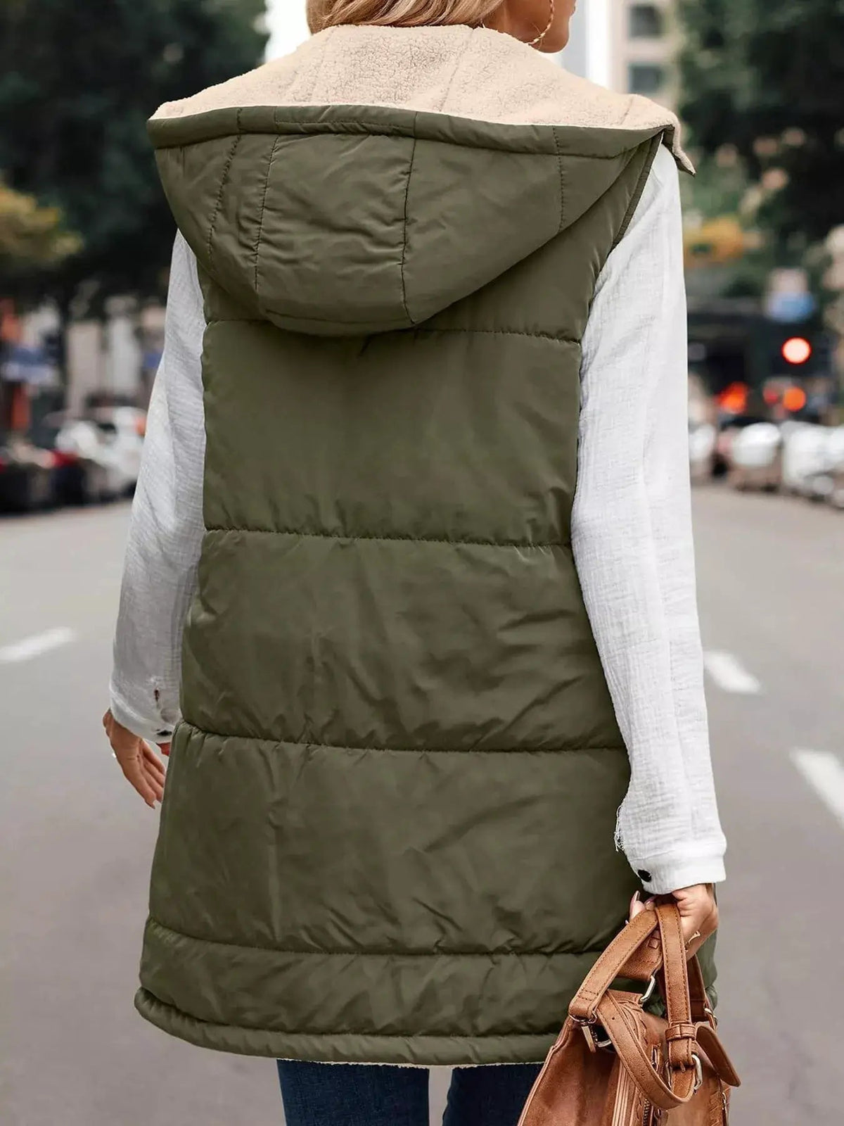 Grey Plus Size Hooded Sherpa Lined Puffer Vest - Bitsy Gypsy Boutique