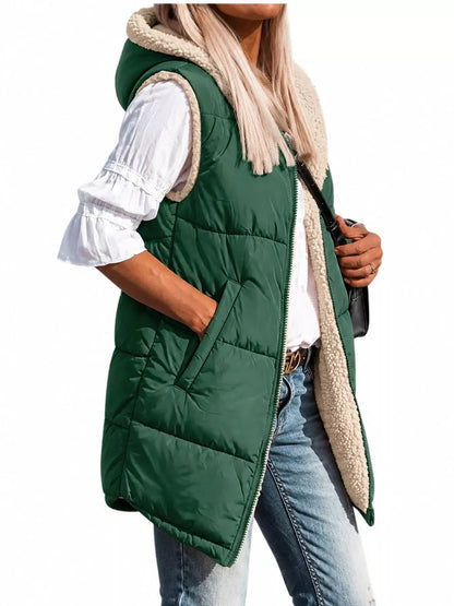 Grey Plus Size Hooded Sherpa Lined Puffer Vest - Bitsy Gypsy Boutique