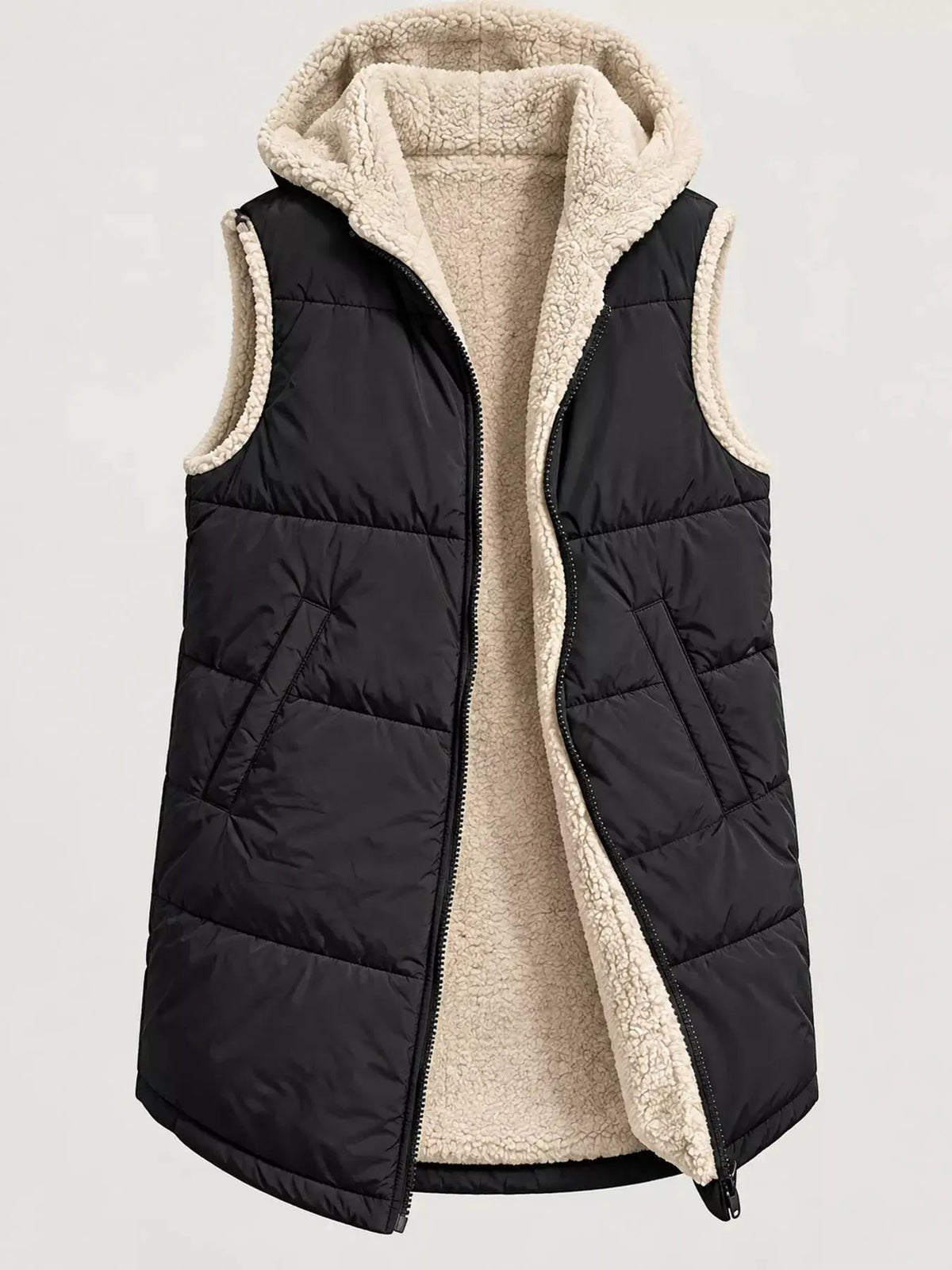 Grey Plus Size Hooded Sherpa Lined Puffer Vest - Bitsy Gypsy Boutique