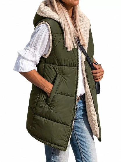 Grey Plus Size Hooded Sherpa Lined Puffer Vest - Bitsy Gypsy Boutique