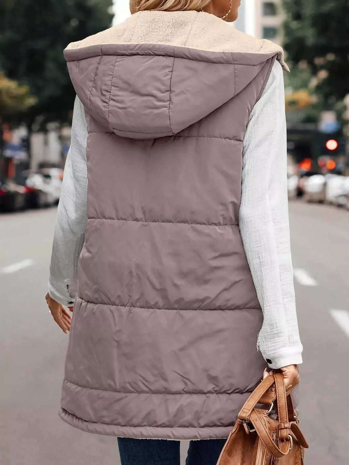 Grey Plus Size Hooded Sherpa Lined Puffer Vest - Bitsy Gypsy Boutique