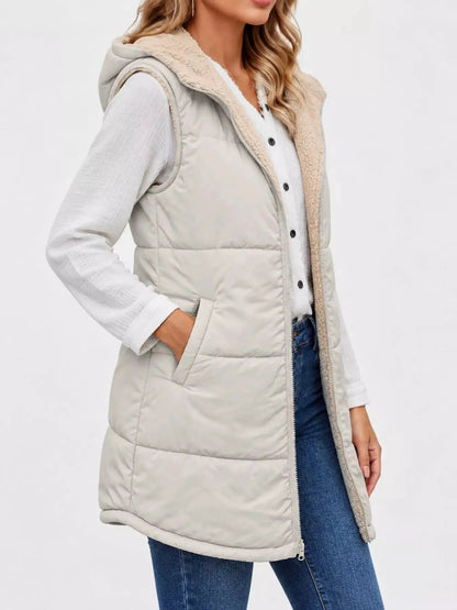 Grey Plus Size Hooded Sherpa Lined Puffer Vest - Bitsy Gypsy Boutique