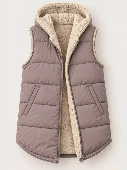 Grey Plus Size Hooded Sherpa Lined Puffer Vest - Bitsy Gypsy Boutique