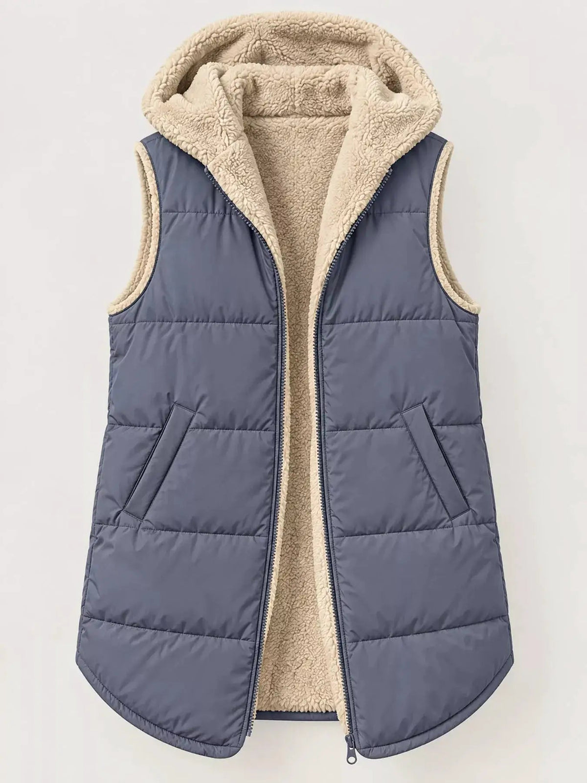 Grey Plus Size Hooded Sherpa Lined Puffer Vest - Bitsy Gypsy Boutique