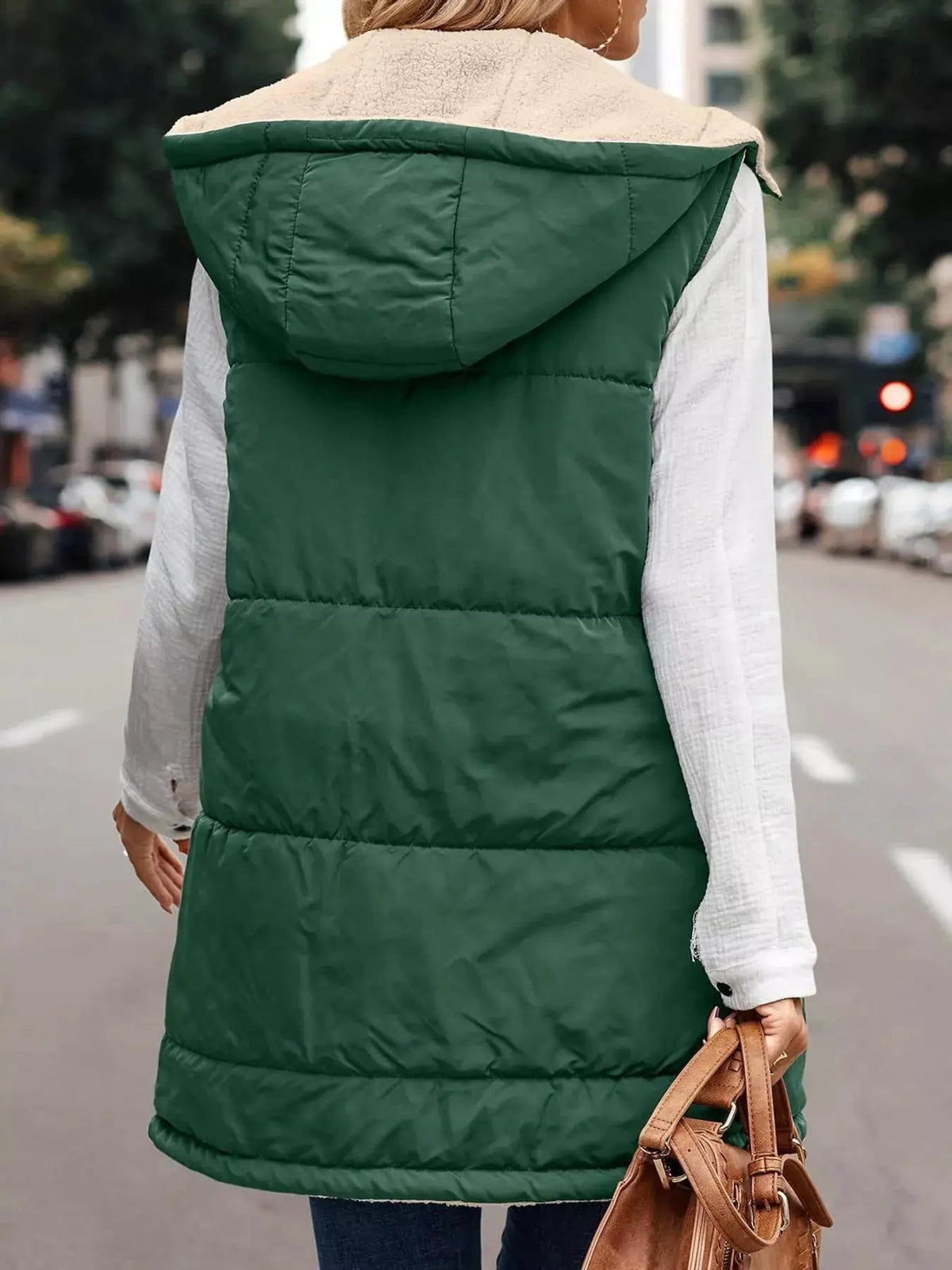 Grey Plus Size Hooded Sherpa Lined Puffer Vest - Bitsy Gypsy Boutique