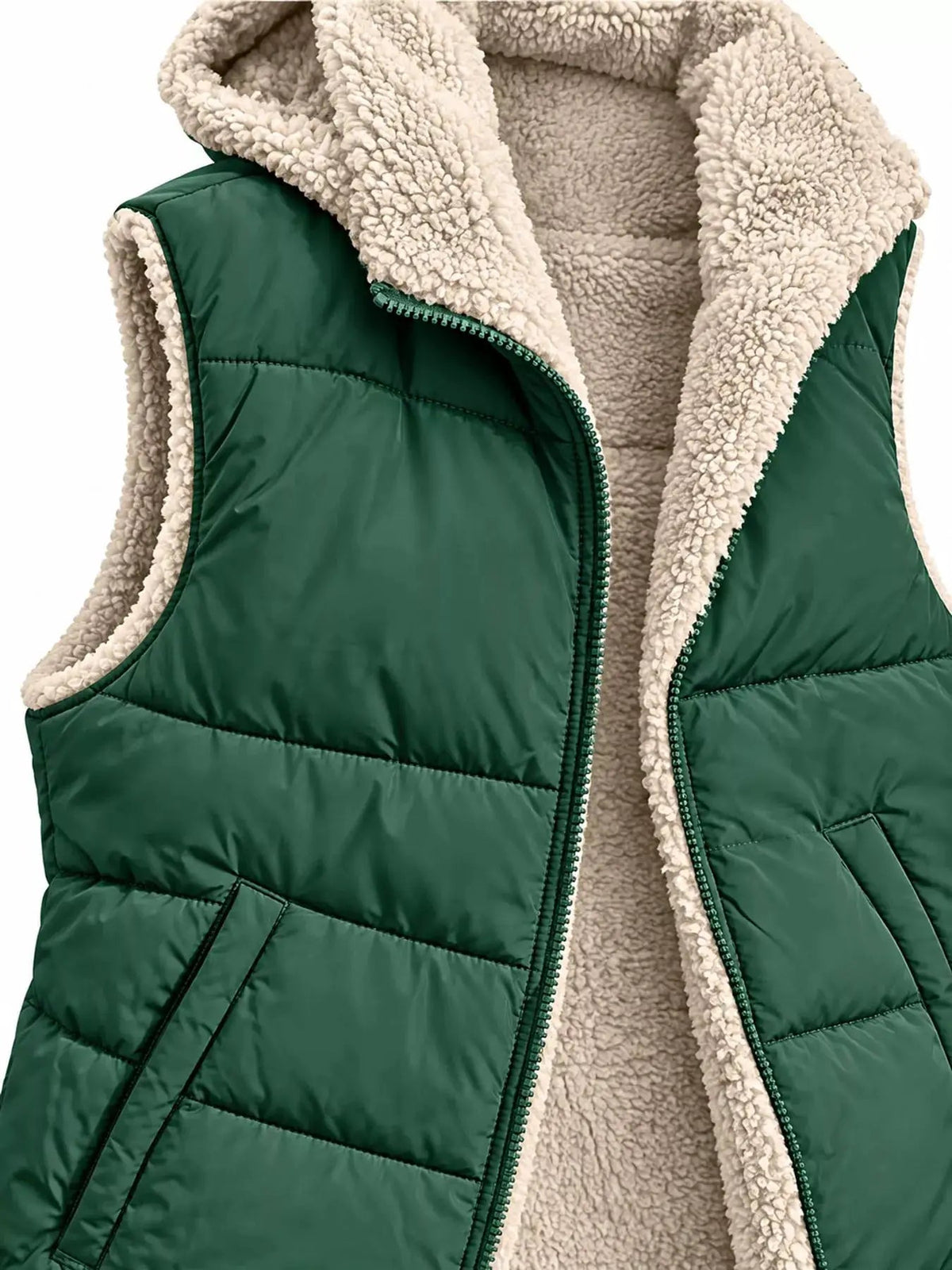 Grey Plus Size Hooded Sherpa Lined Puffer Vest - Bitsy Gypsy Boutique
