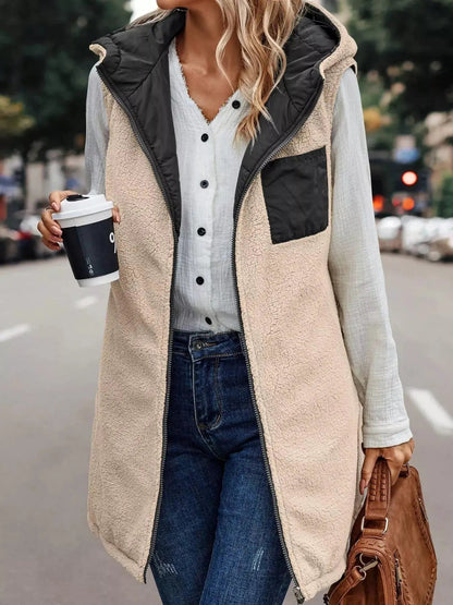Grey Plus Size Hooded Sherpa Lined Puffer Vest - Bitsy Gypsy Boutique