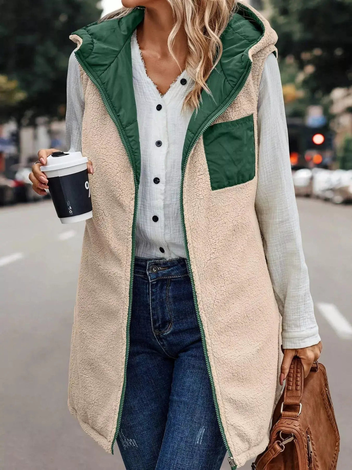 Grey Plus Size Hooded Sherpa Lined Puffer Vest - Bitsy Gypsy Boutique