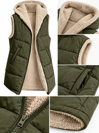Grey Plus Size Hooded Sherpa Lined Puffer Vest - Bitsy Gypsy Boutique
