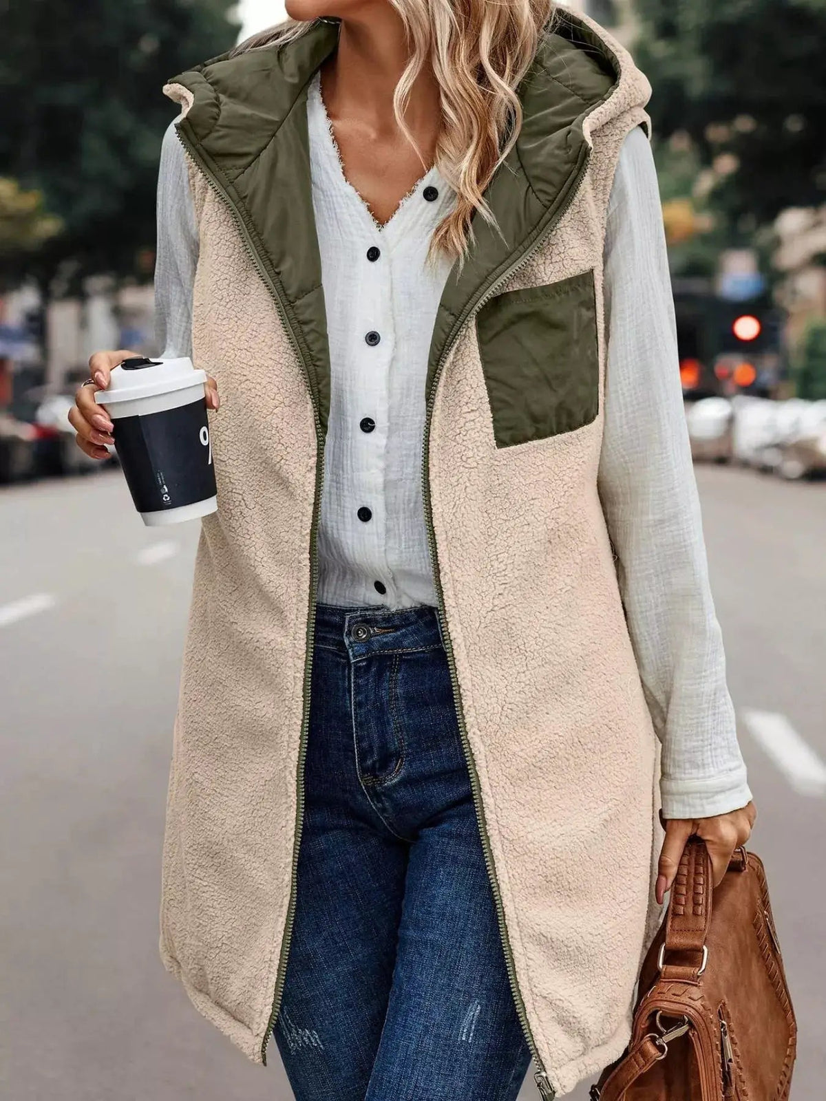 Grey Plus Size Hooded Sherpa Lined Puffer Vest - Bitsy Gypsy Boutique