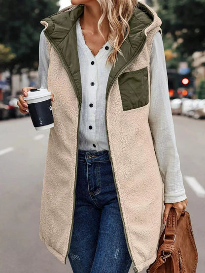 Grey Plus Size Hooded Sherpa Lined Puffer Vest - Bitsy Gypsy Boutique