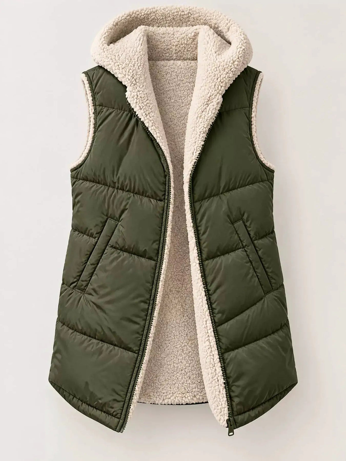 Grey Plus Size Hooded Sherpa Lined Puffer Vest - Bitsy Gypsy Boutique
