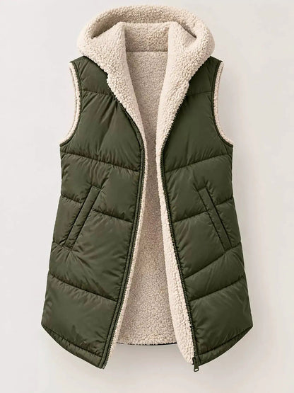 Grey Plus Size Hooded Sherpa Lined Puffer Vest - Bitsy Gypsy Boutique