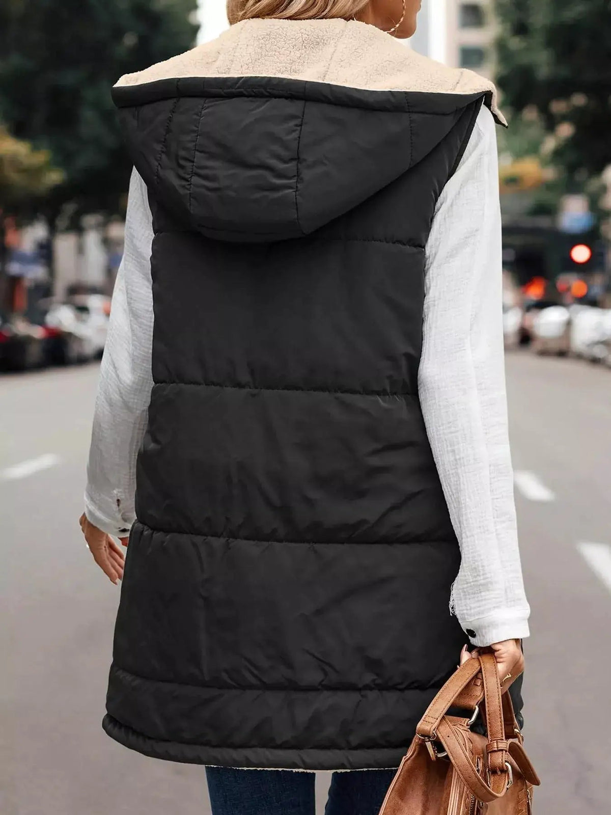 Grey Plus Size Hooded Sherpa Lined Puffer Vest - Bitsy Gypsy Boutique
