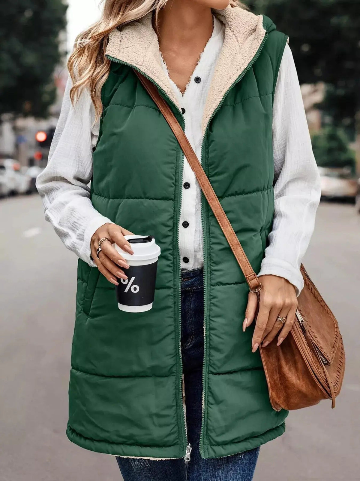 Grey Plus Size Hooded Sherpa Lined Puffer Vest - Bitsy Gypsy Boutique