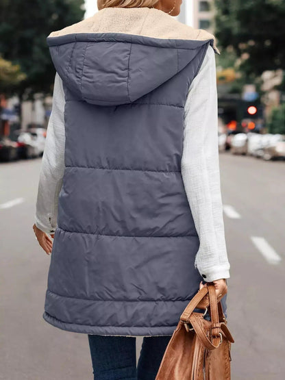 Grey Plus Size Hooded Sherpa Lined Puffer Vest - Bitsy Gypsy Boutique
