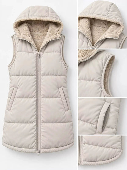 Grey Plus Size Hooded Sherpa Lined Puffer Vest - Bitsy Gypsy Boutique