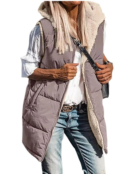 Grey Plus Size Hooded Sherpa Lined Puffer Vest - Bitsy Gypsy Boutique