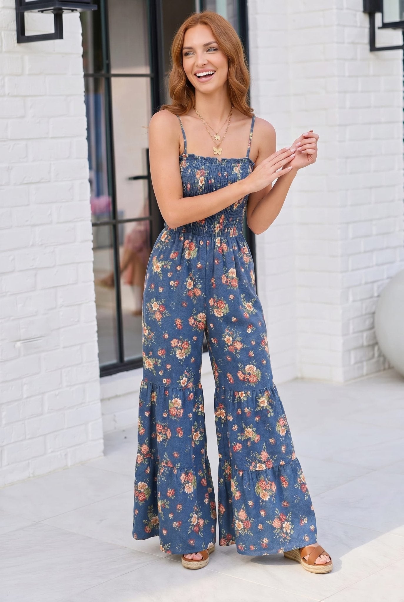 Groovy Florals Smocked Jumpsuit - Bitsy Gypsy Boutique