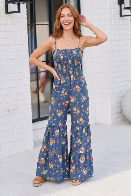 Groovy Florals Smocked Jumpsuit - Bitsy Gypsy Boutique