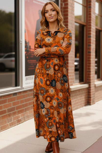 Groovy Garden Rust Maxi Dress - Bitsy Gypsy Boutique