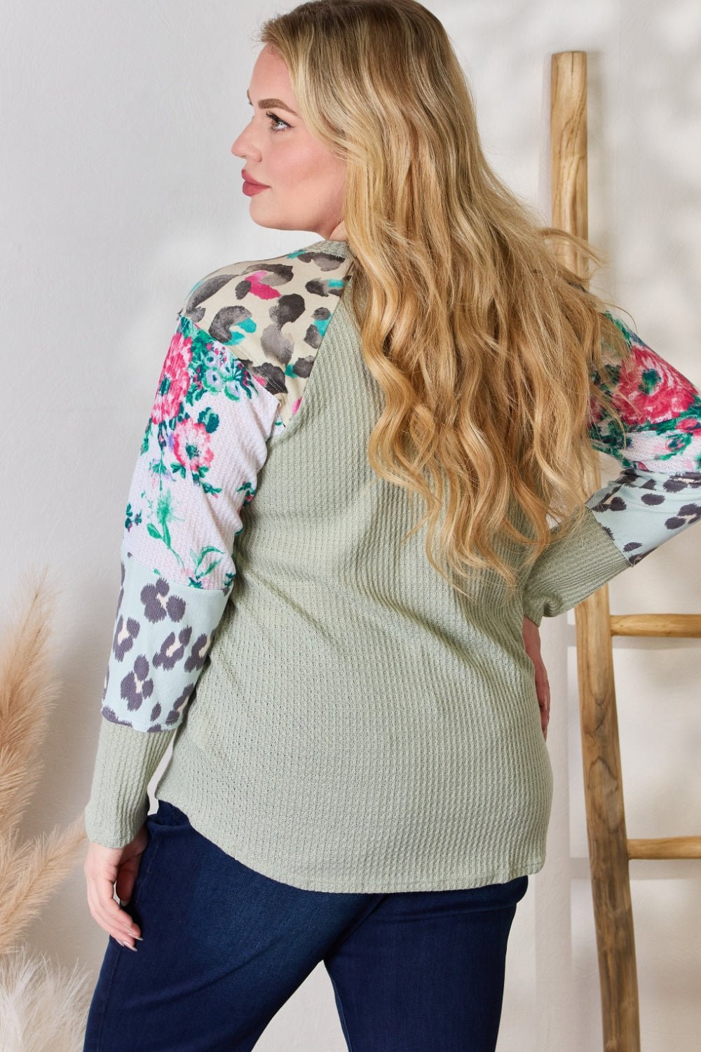 Hailey & Co Full Size Printed Round Neck Blouse - Bitsy Gypsy Boutique