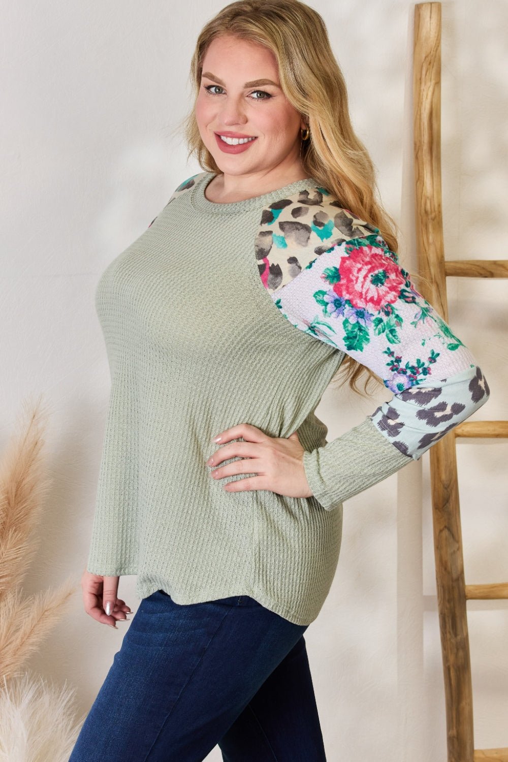 Hailey & Co Full Size Printed Round Neck Blouse - Bitsy Gypsy Boutique