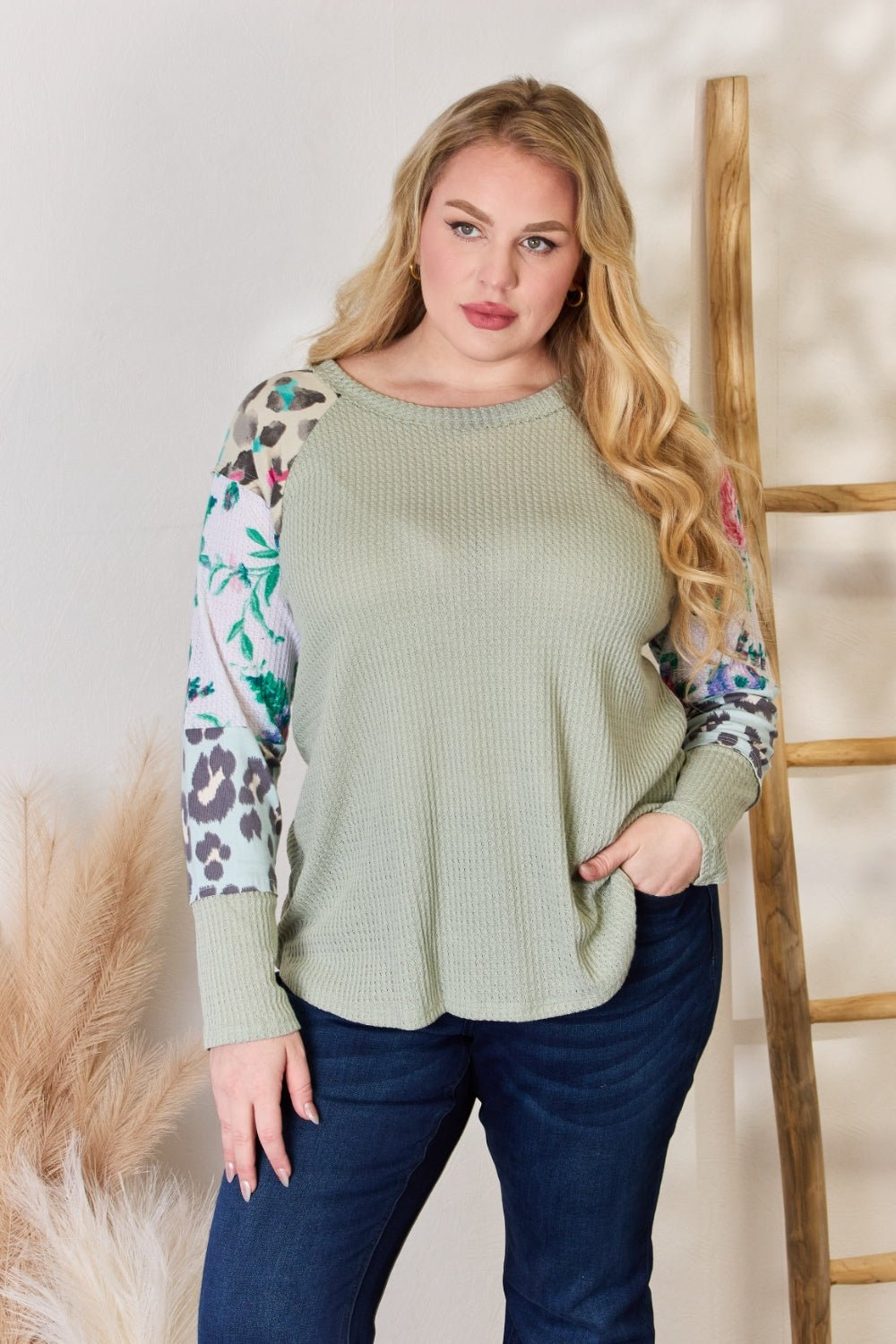 Hailey & Co Full Size Printed Round Neck Blouse - Bitsy Gypsy Boutique