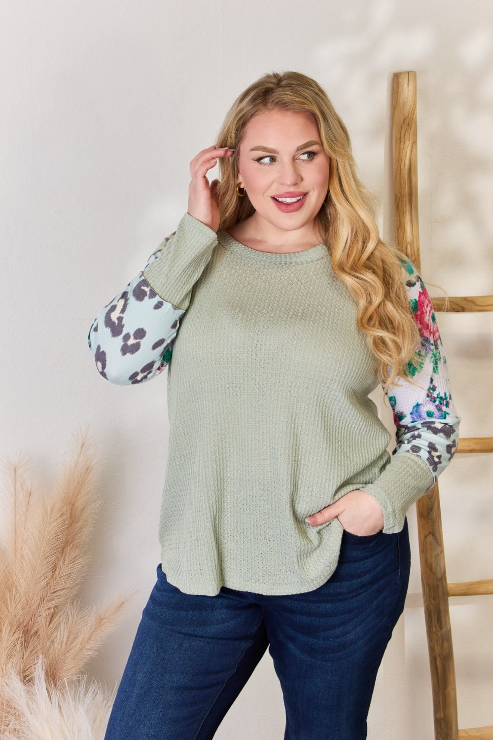 Hailey & Co Full Size Printed Round Neck Blouse - Bitsy Gypsy Boutique