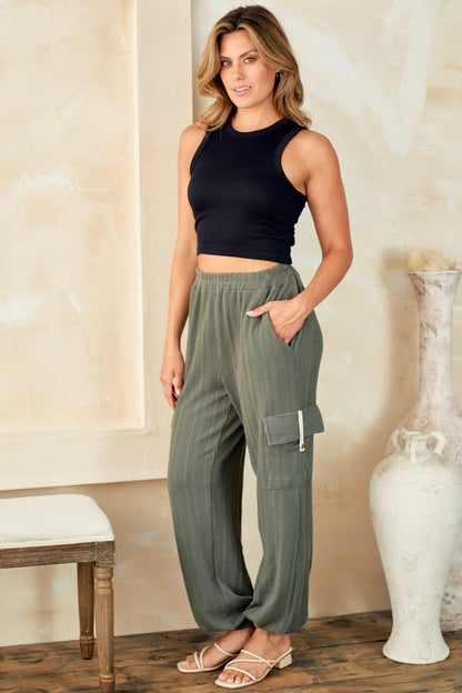 Hailey & Co Textured Rib Cargo Pants - Bitsy Gypsy Boutique